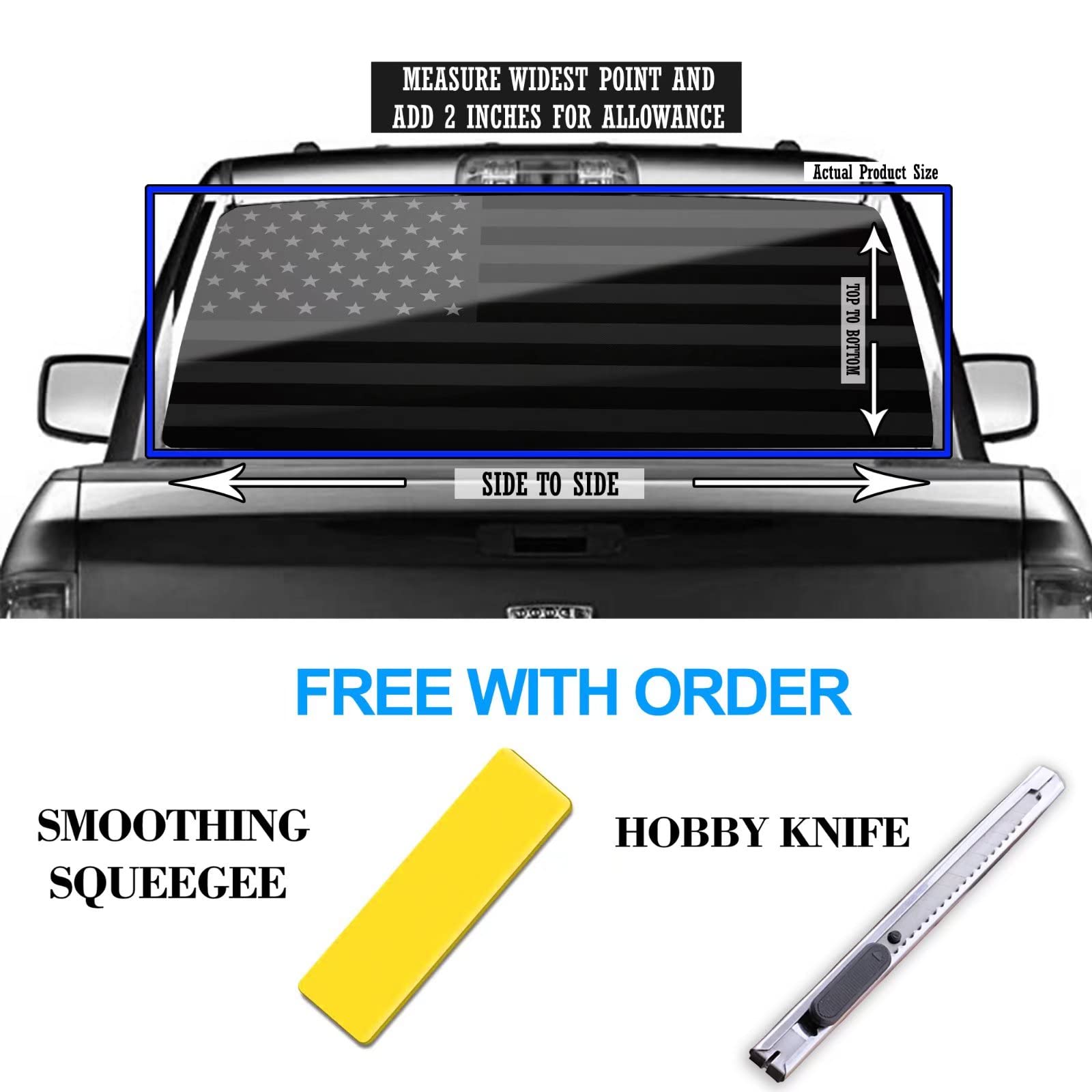 Mlgb Vinyl Rear Window Decal, Deep Black American Flag Pickup Truck Sticker, 66'' X 20''