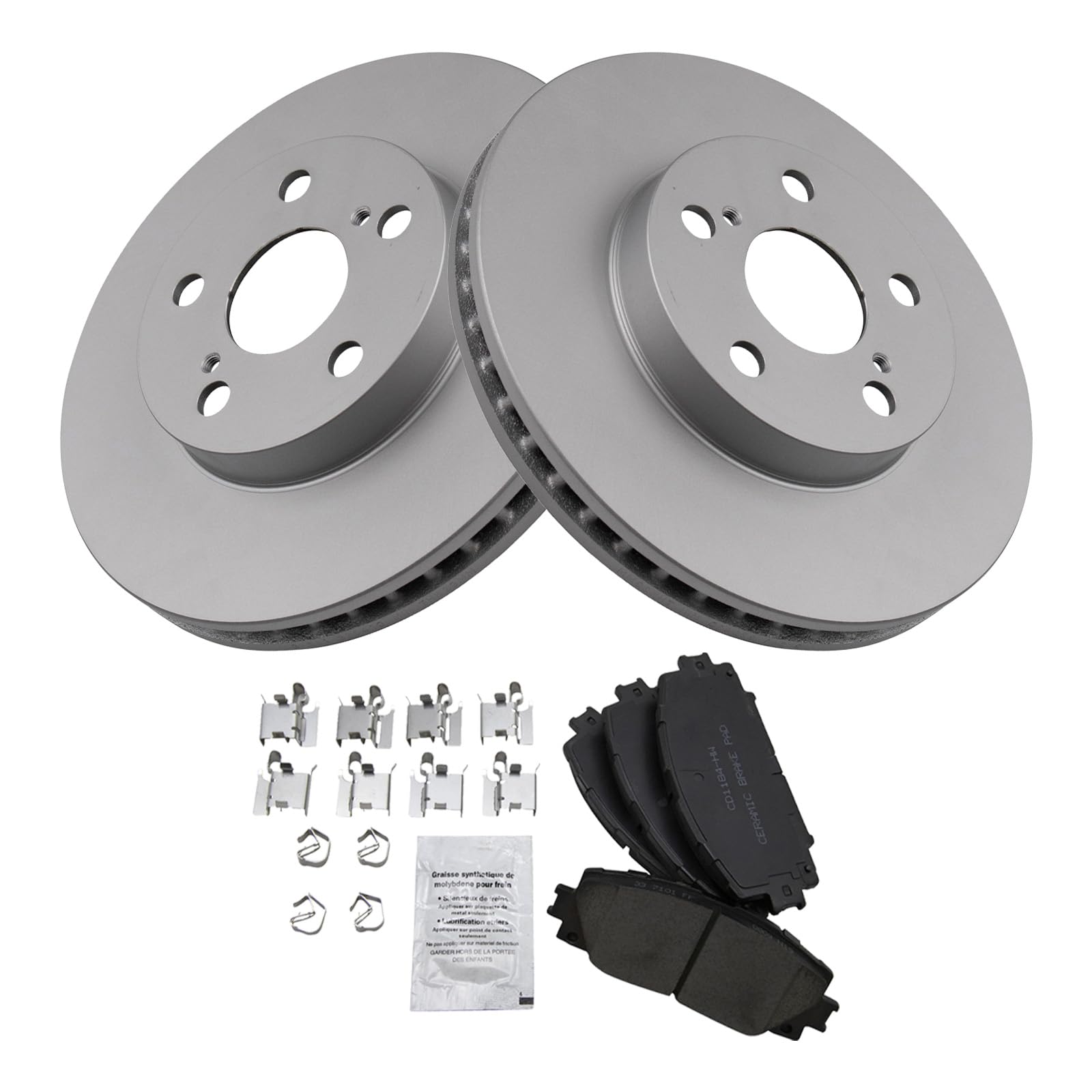 Trq Front Brake Pad & Rotor Kit Ceramic Premium G-Coated Compatible With 2011-2017 Lexus Ct200H 2010-2015 Toyota Prius 2012-2015