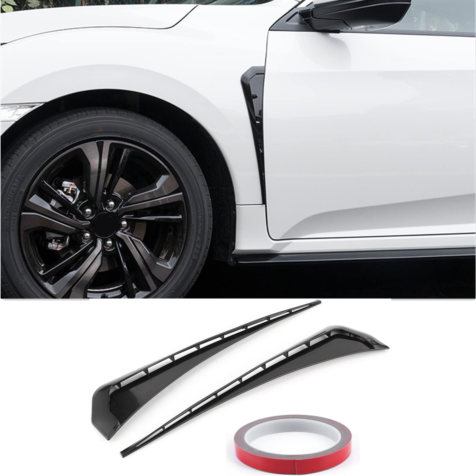 Qiilu Car Side Vents, 2 Pcs Air Vent Trim Cover, Decorative Stickers, Car Hood Vent Scoop Kit For Honda Etc