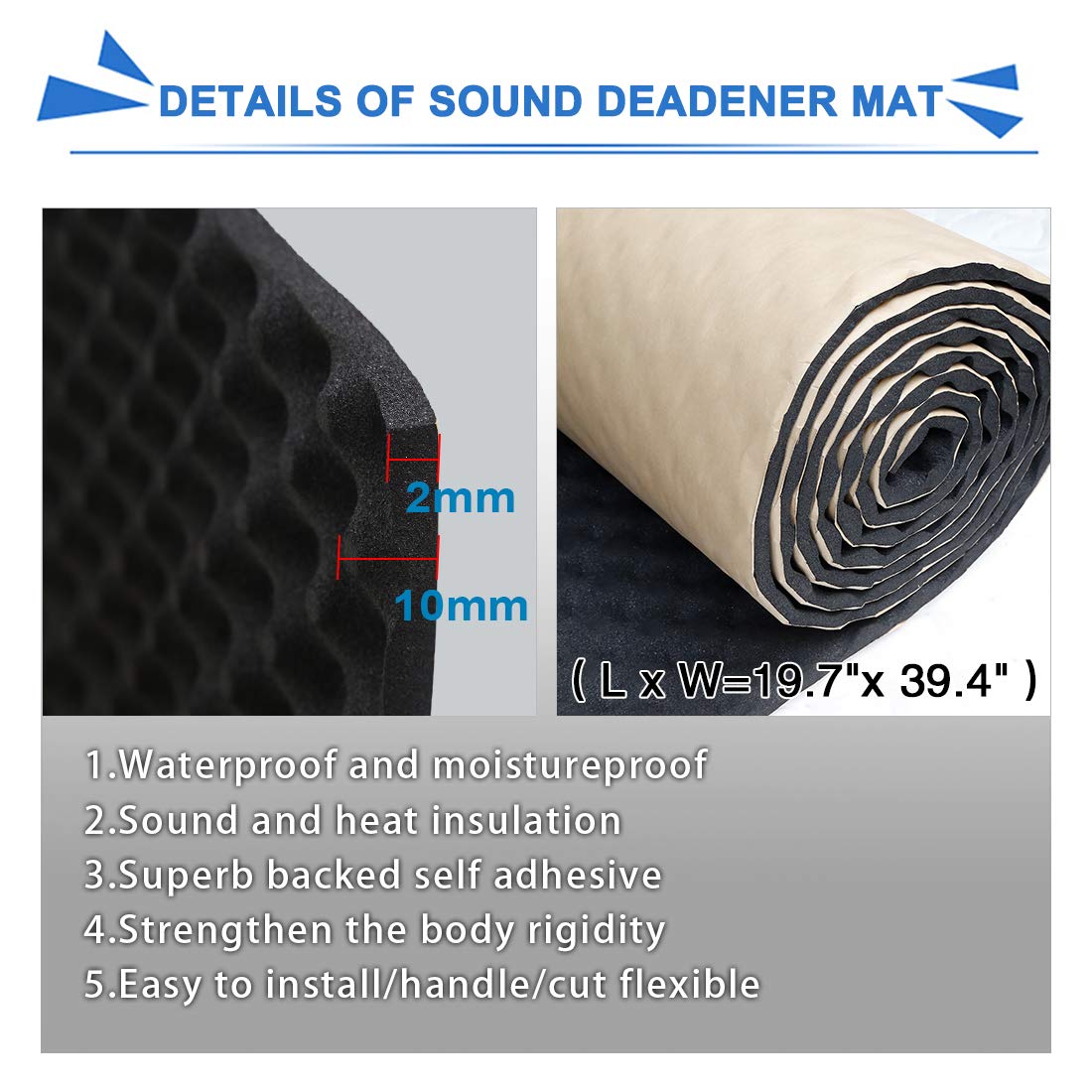 uxcell Studio Sound Acoustic Absorption Heatproof Foam Deadener 19.7''x39.4'' 5.4sqft