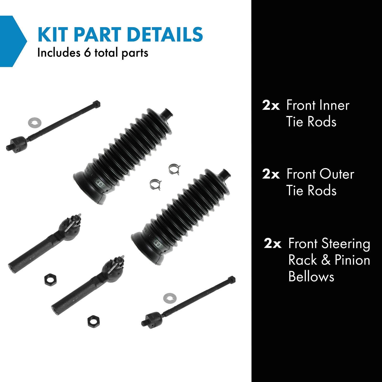 Trq Front Steering Kit Steering Rack & Pinion Bellow Tie Rod Compatible With 1993-1997 Subaru Impreza 1993-2004 Legacy 2000-2004