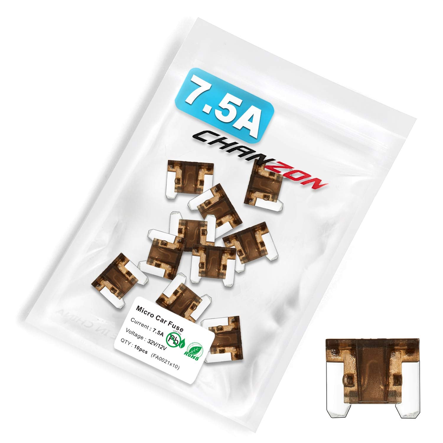 Chanzon 10Pcs 7.5A Low Profile Mini Micro Blade Fuse 7.5 Amp 32V Fast Blow Fuses for Automotive Car Truck Vehicle SUV