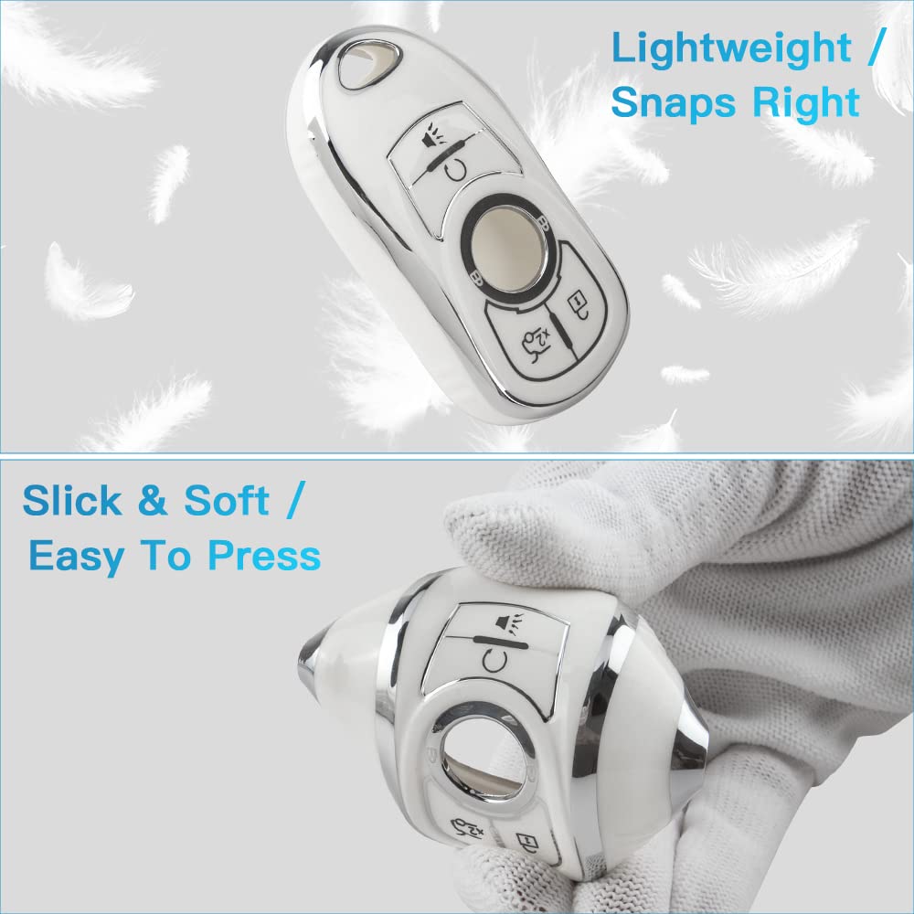 1797 For Buick Key Fob Cover Encore Enclave Lacrosse Envision Regal Accessories Car Remote Case Shell Girly Cute 6 Button White Silver Tpu
