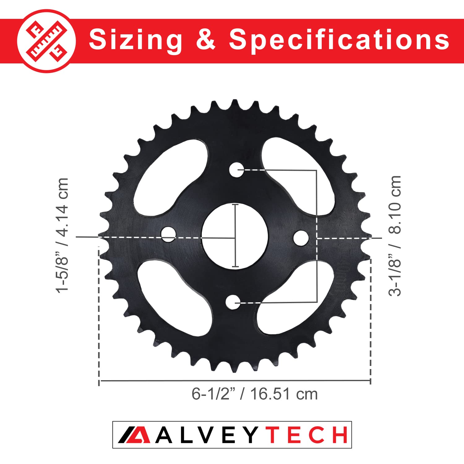 Alveytech 40/41/420 Chain 40 Tooth Rear Sprocket - Compatible 40 Chain Sprocket Replacement Fits 79Cc Gas Mini Bike, 3-Wheel Trike, Go-Kart, Atv, Quad 4-Wheeler Parts, Motorized Bicycle