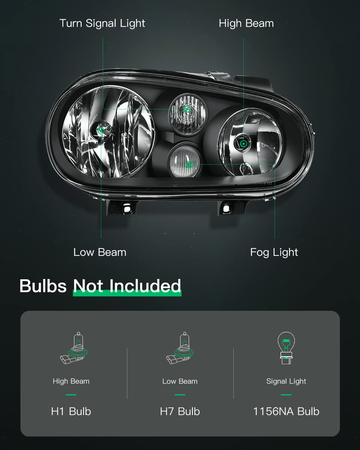 Lsailon Headlight Assembly Replacement Fit 1999-2002 For Cabrio1999-2006 For Golf Black Housing Clear Lens