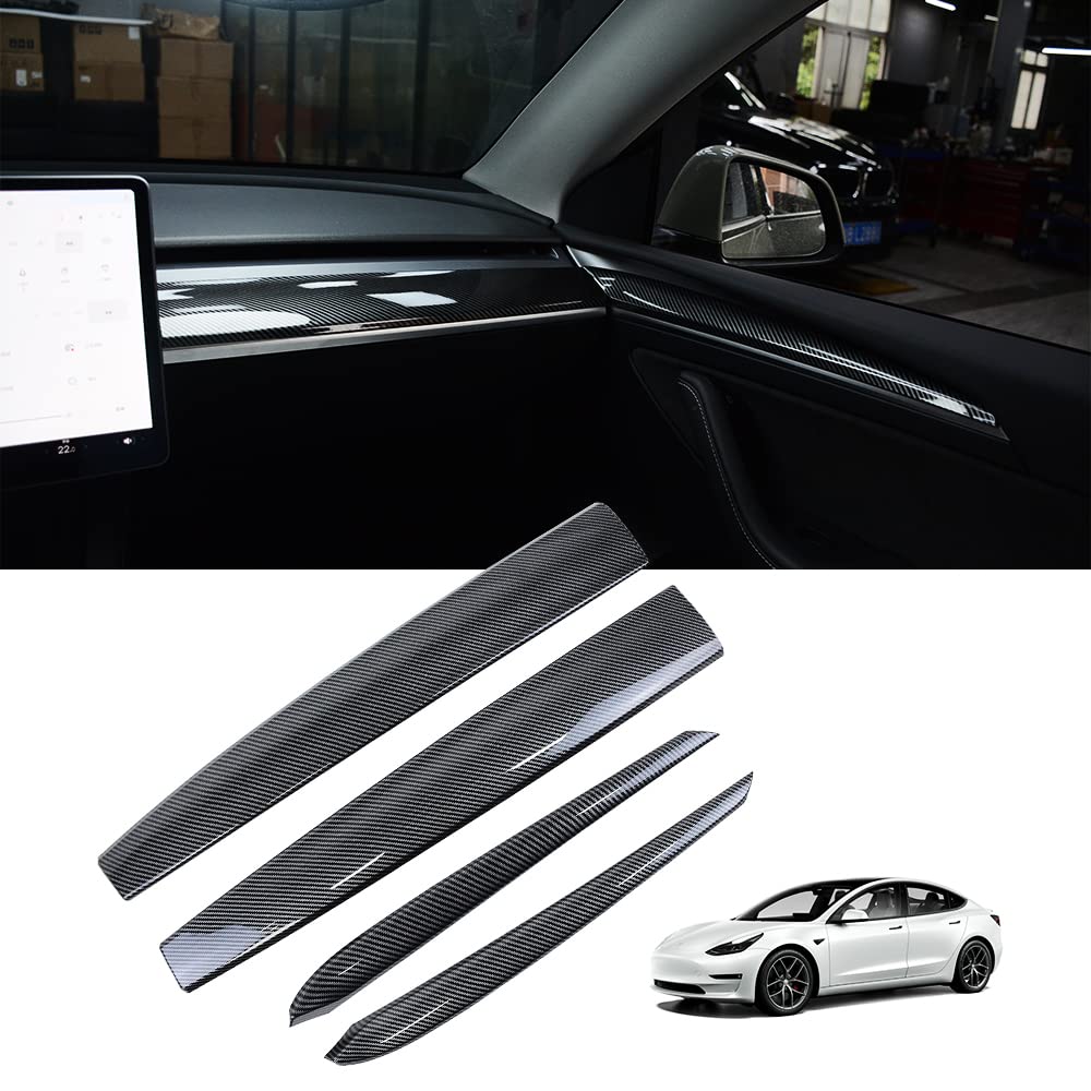 Kktr-Car Dashboard Cover Wrap And Front Door Inner Armrest Panel Cover Trim Compatible With Tesla Model 3(2021-2023) And Model Y(2019-2024),Not For Performance