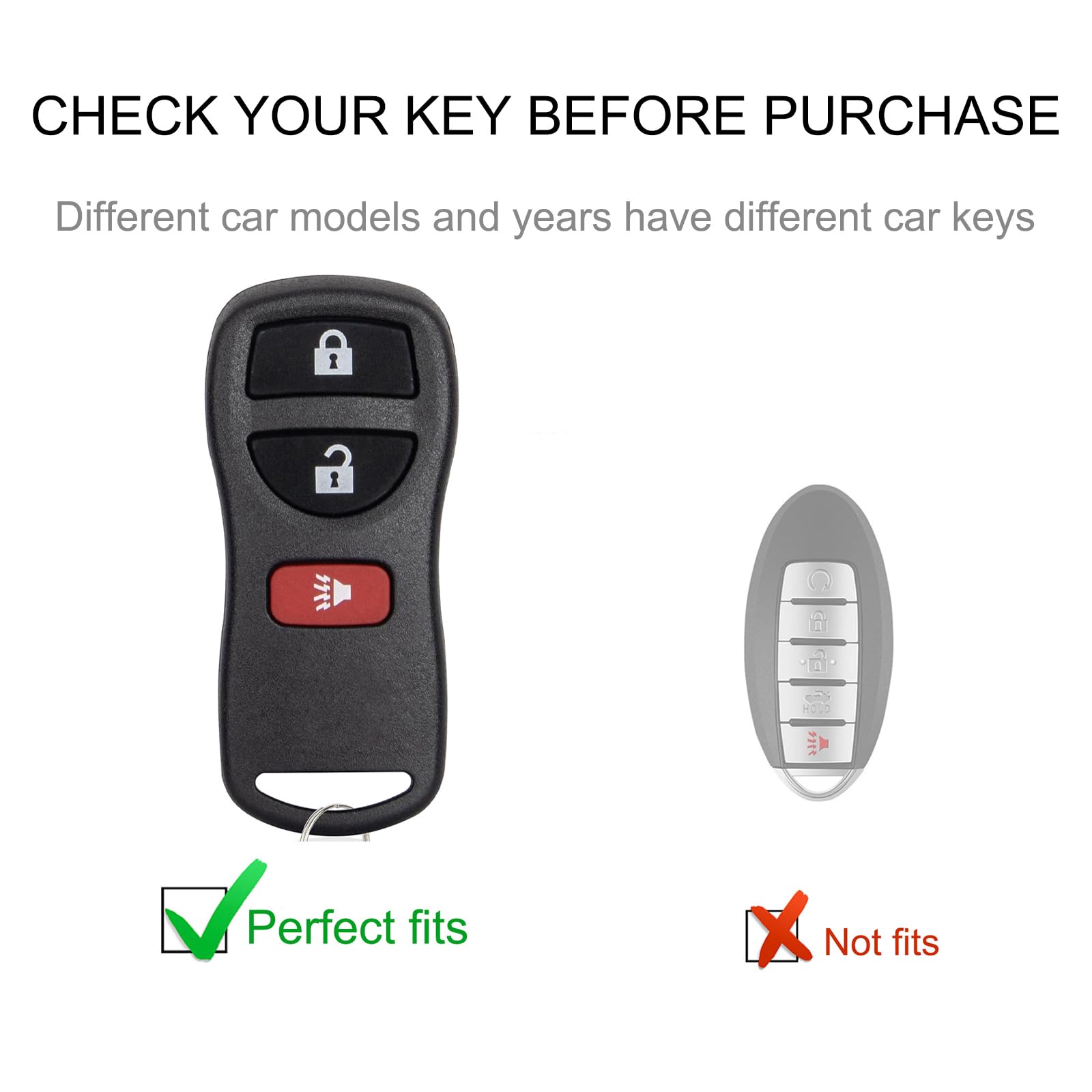 Cacarlike For Nissan Key Fob Cover With Nissan Keychain, Car Key Fob Case Compatible With Nissan Altima Maxima 350Z Armada Quest