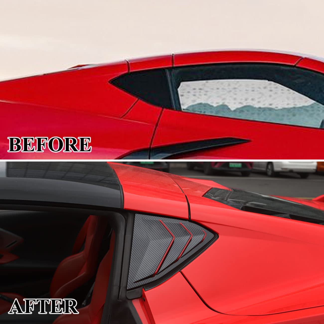 Carbon Fiber Side Window Louvers Air Vent Shades Cover Trim For Chevrolet Corvette C8 Coupe 2020-2022 (Carbon Fiber-Red Line)