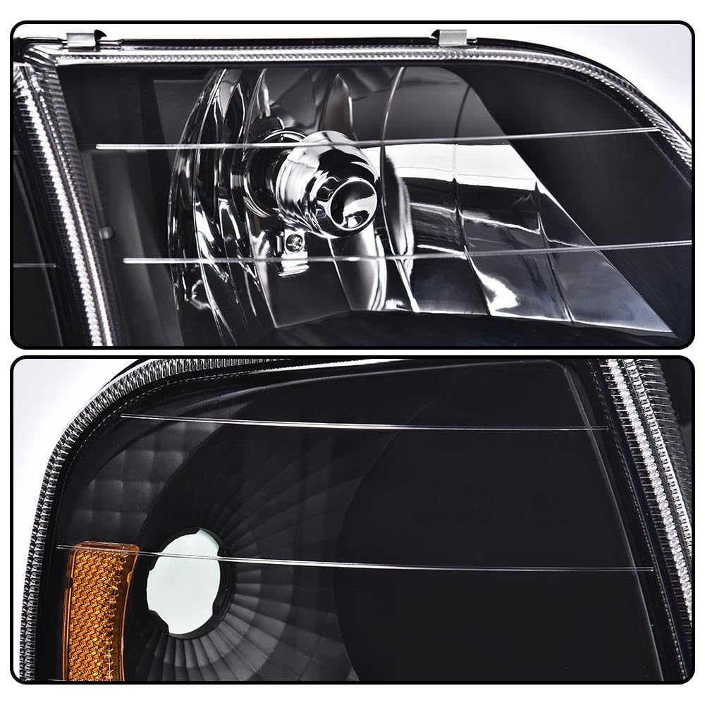 Cheda Headlights Assembly Headlamp Compatible With 1997-2003 Ford F150 / 1997-2002 Ford Expedition Chrome Housing W/Clear Corner