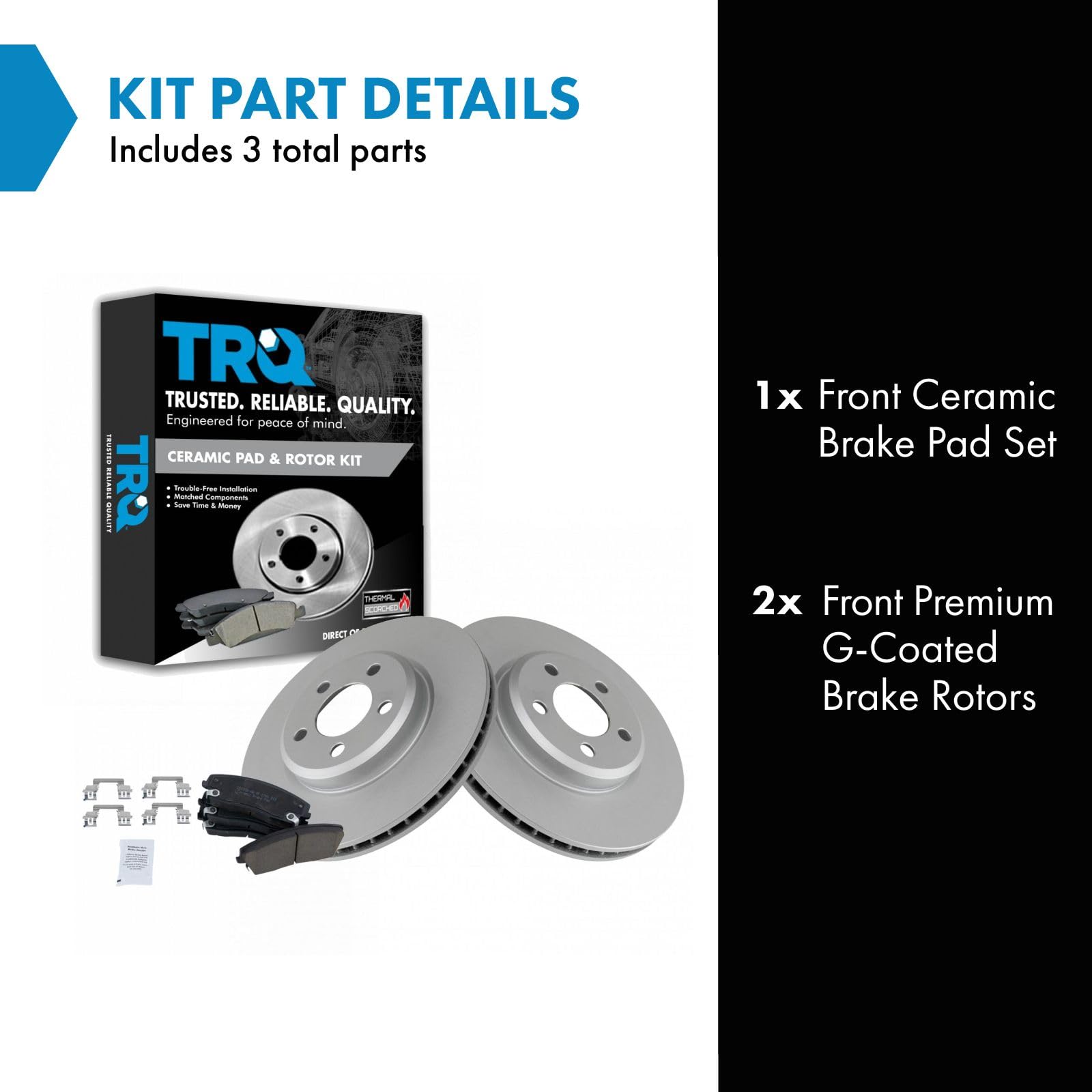 Trq Brake Pad & Rotor Kit Ceramic Premium G-Coated Front Compatible With 2005-2020 Chrysler 300 2009-2020 Dodge Challenger 2006-