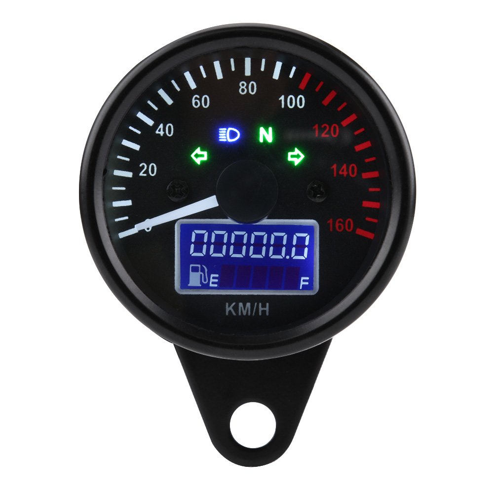 Universal 0~160KM H Motorcycle Odometer LED LCD Digital Speedometer Tachometer Black Gauges with Night Light Fit for Most Popula