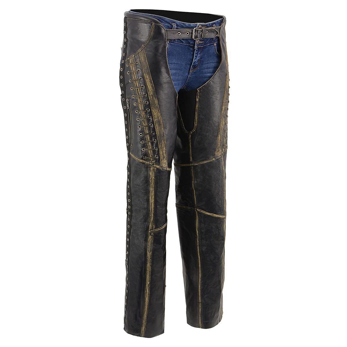 Milwaukee Leather Chaps for Women Black Premium Skin Rubbed Seams- Accented Lace Detailing Motorcycle Chap- MLL6527 - Large