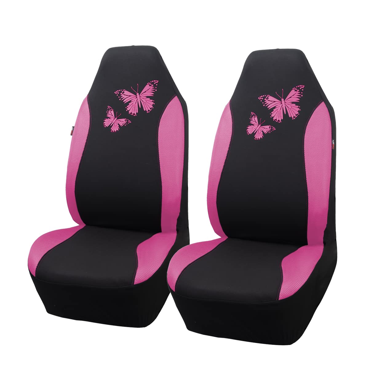 Flying Banner Butterfly Car Seat Covers Ful Set Fashion Universal Lady Woman Female Rear Bench Split Colorized (2 Fronts, Pink)
