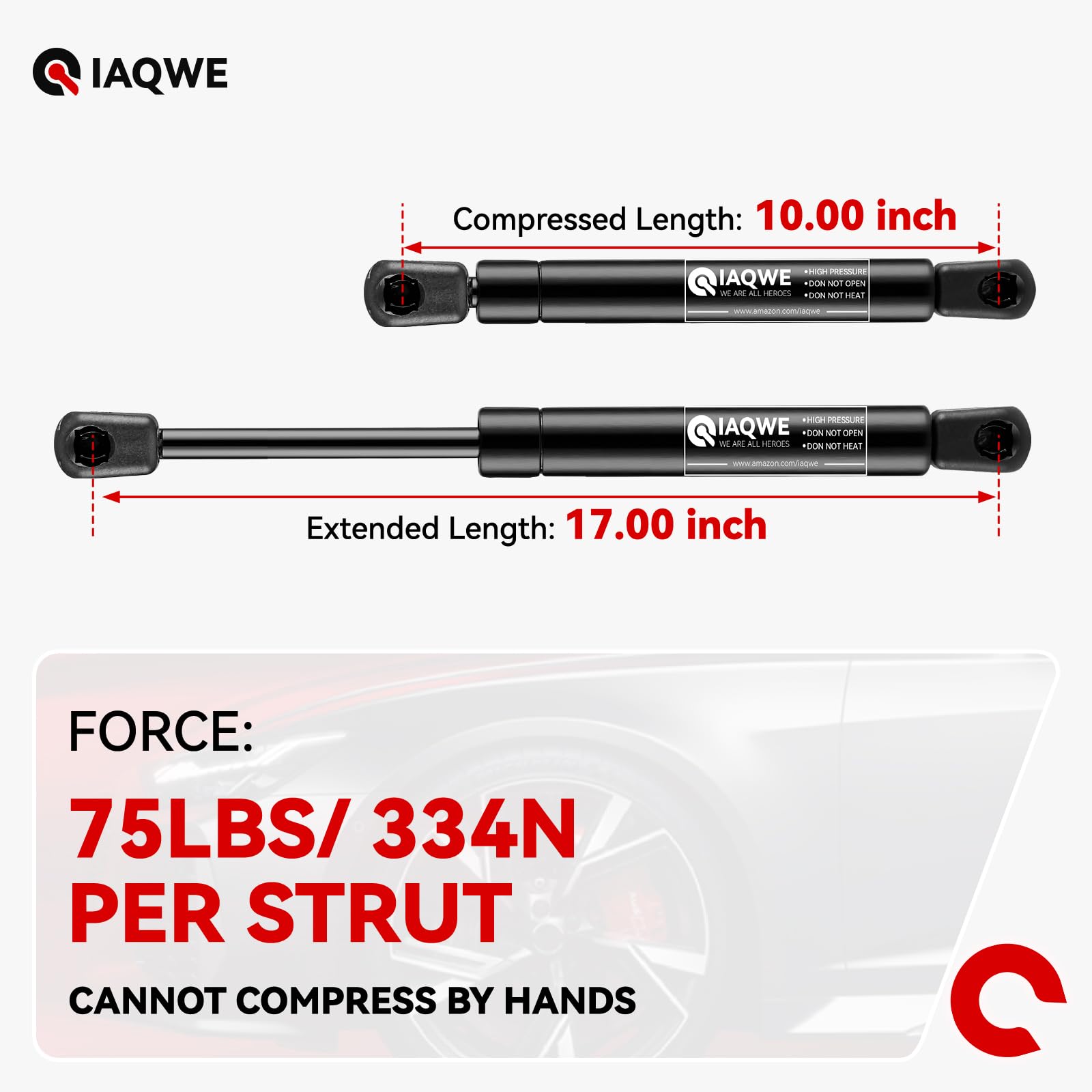 Iaqwe C1608789 17Inch 75Lb/334N Gas Struts Shocks Springs 17 '' Lift Support For Snugtop Are Leer Truck Camper Shell Topper Rear
