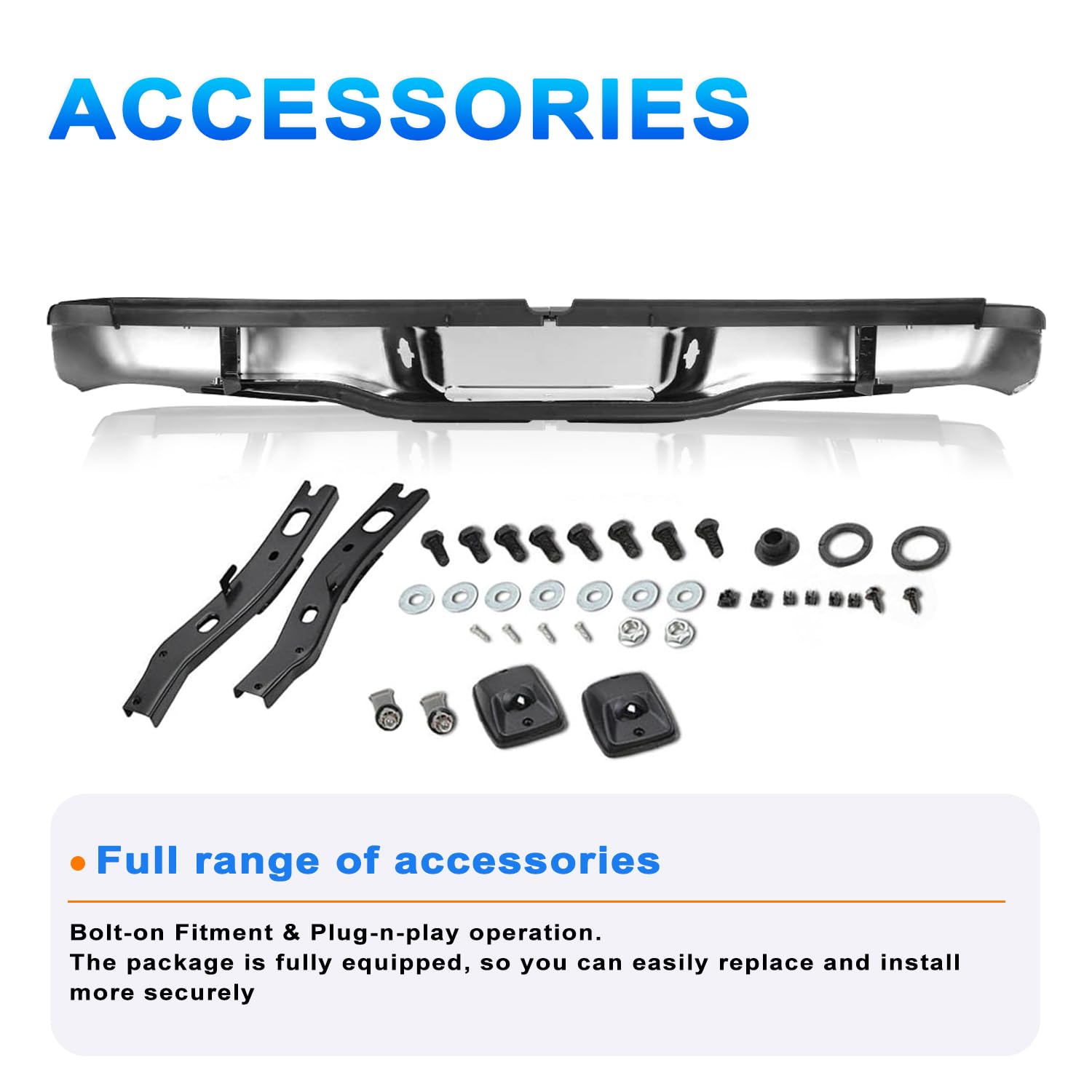 SOCKIR Anti-Rust Coating Rear Bumper Assembly Fit for 1995-2004 Toyota Tacoma Back Step Bumper with Black Plastic Pads Chrome St