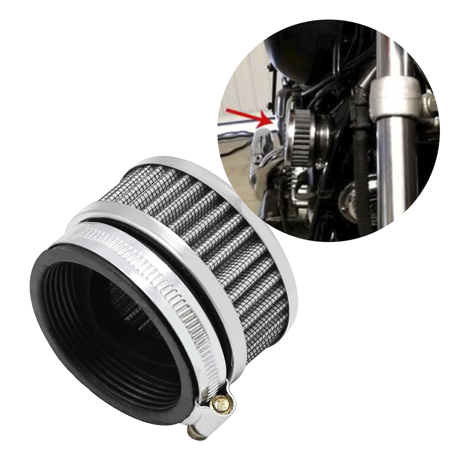 Stainless Steel Air Intake Filter With Clamp Fits For Motorcycle Scooter 48Mm-52Mm, 58Mm (48Mm-52Mm)