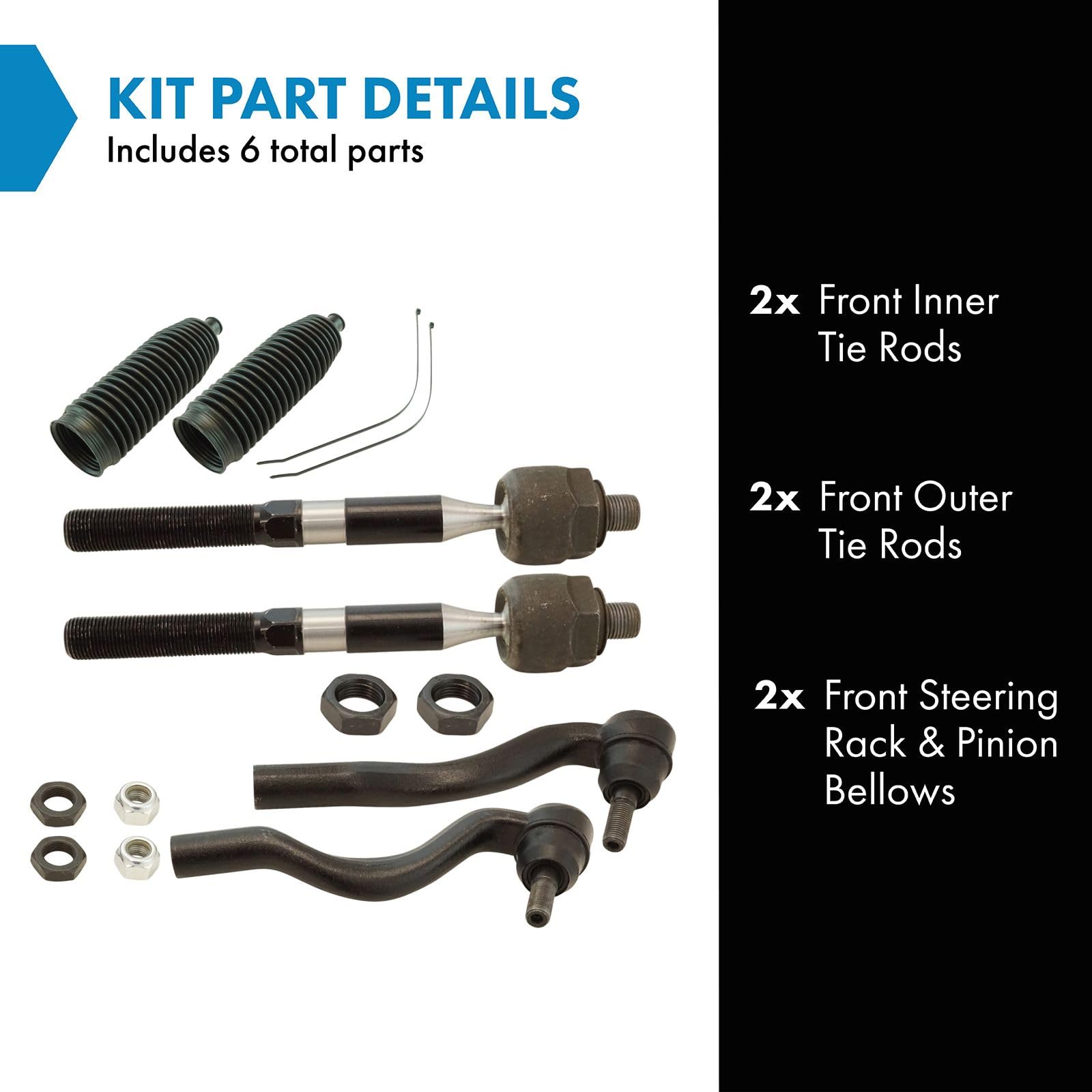 Trq Front Driver & Passenger Side Inner & Outer Steering Kit Steering Rack & Pinion Bellow Tie Rod Compatible With 2011-2015 Dod