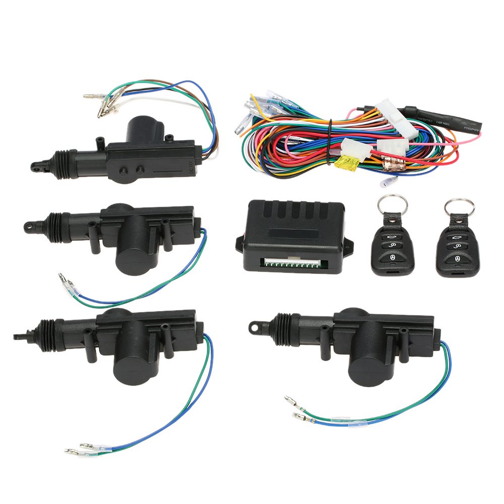 Universal Car Door Lock 4Pcs,Geevorks 12V Door Lock Actuator Keyless Entry System With 2 Remote,Car Power Door Lock Remote Central Locking Kit Black