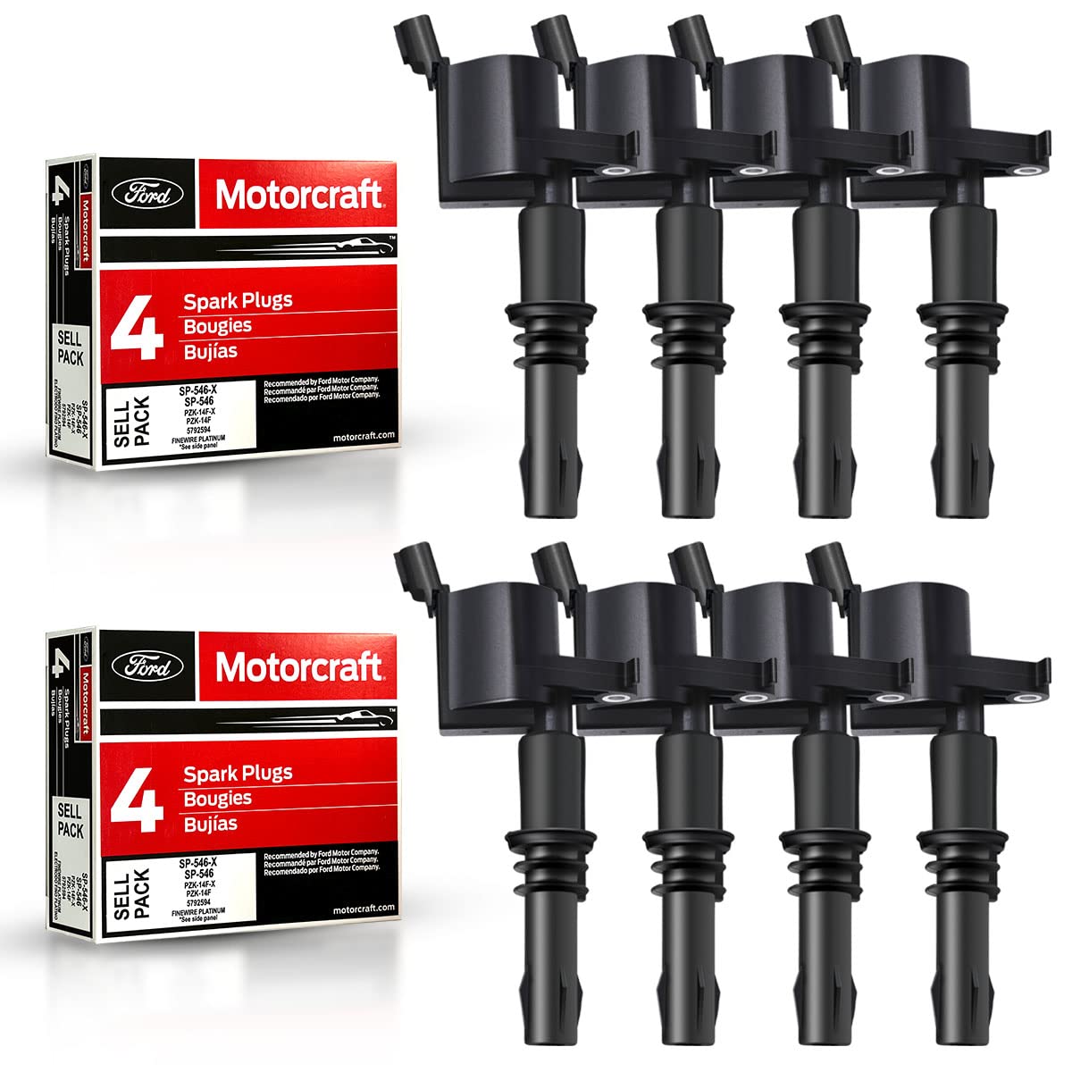 MAS Set of 8 Straight boot Ignition Coil Pack DG511+8 Motorcraft Platinum Spark Plugs SP515 SP546 Compatible with Ford Expeditio
