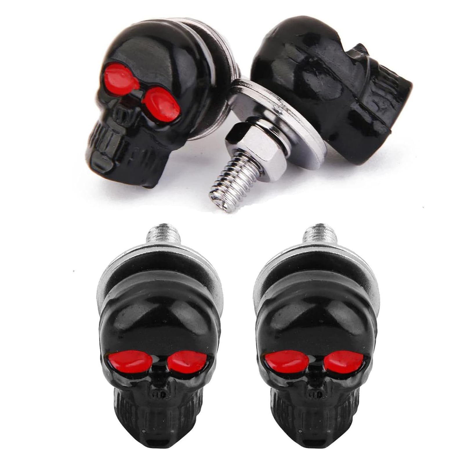Venveal Skull License Plate Screws Universal Car Motorcycle License Plate Frame Bolts Fasteners 3D Skull Stainless Steel Windscreen Trim Cover Replacement Kit (Black, 4 Pack)