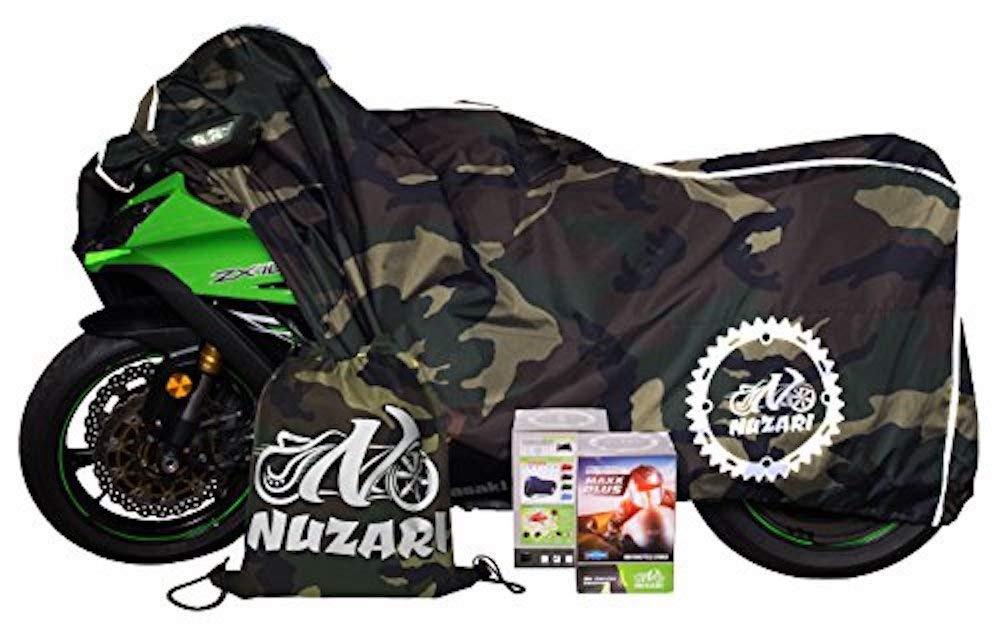 Nuzari Heavy Duty Motorcycle Cover - Outdoor Bike Storage Motorcycle Covers - Motorcycle Cover Waterproof Outdoor - Dirt Bike Covers (Camouflage, Medium)