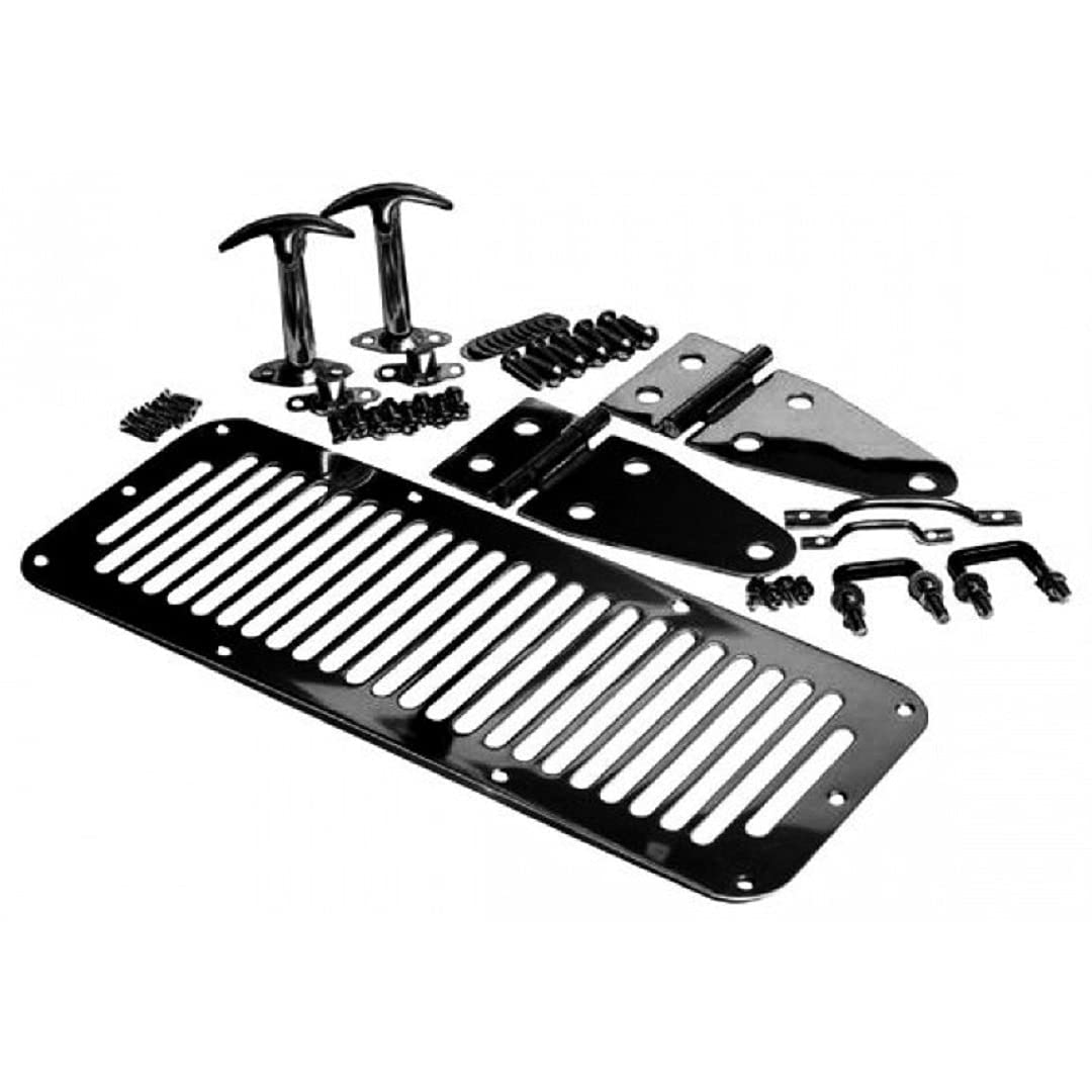 Rampage Products Complete Hood Kit For Jeep Wrangler/Cj | Hood Stops, Hinges, Vent, Footman Loop, And Windshield Tie Downs, Stee