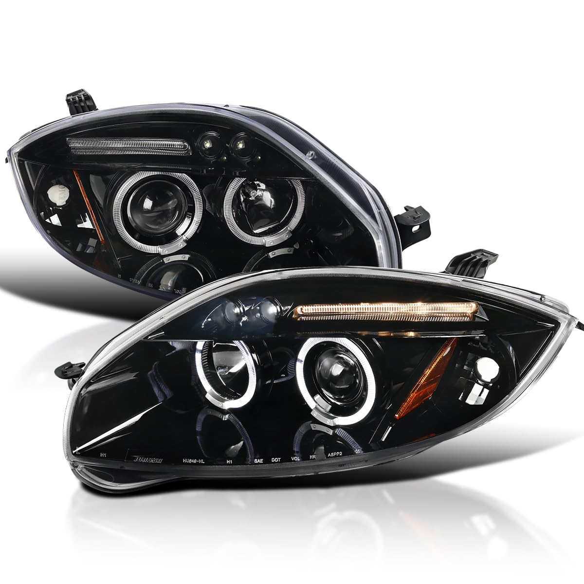 Spec-D Tuning Led Dual Halo Jet Black Projector Headlights Compatible With 2006-2008 Mitsubishi Eclipse, 2009-2012 Mitsubishi Ec