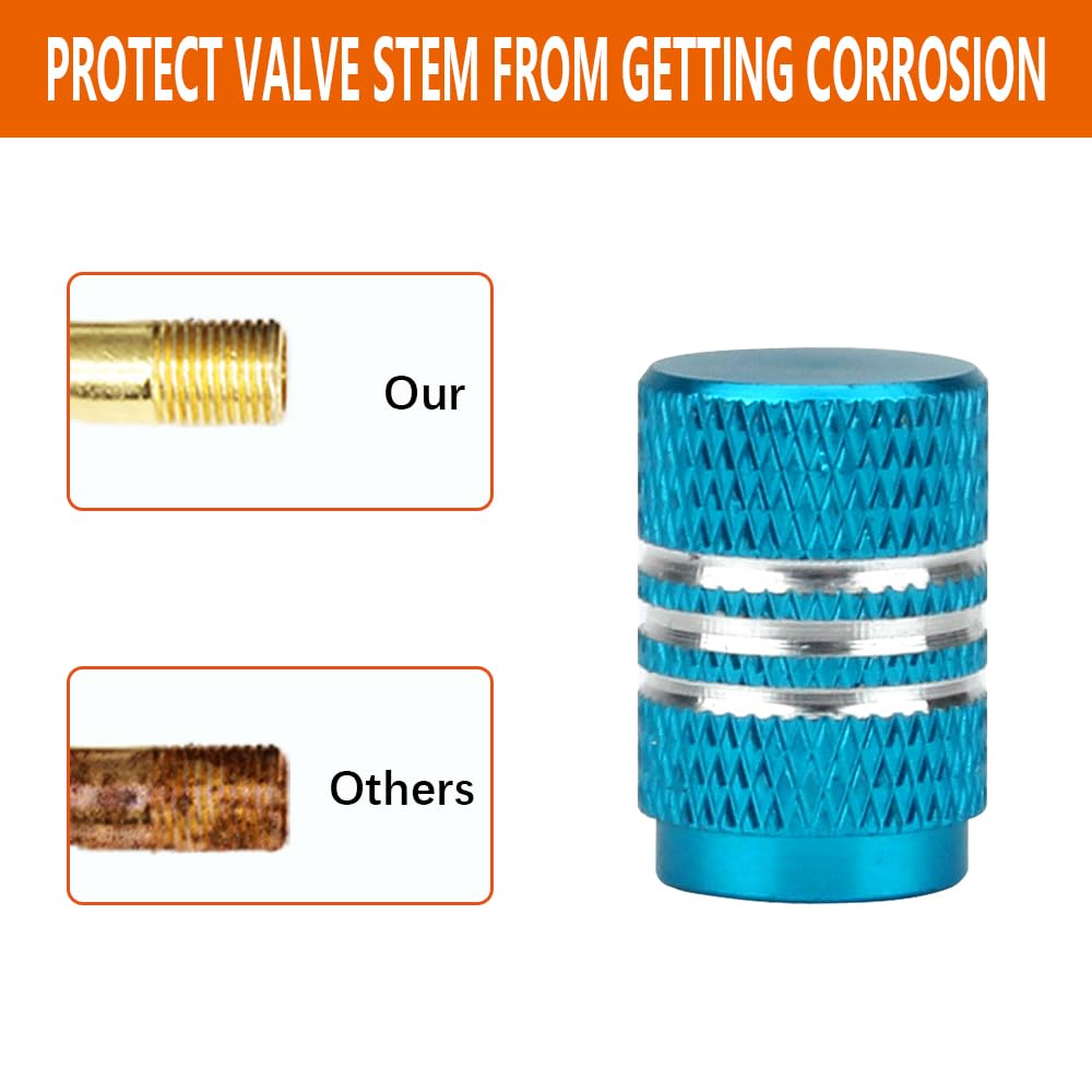 Senzeal Aluminum Round Style Car Tire Valve Stem Caps 5Pcs Sky Blue