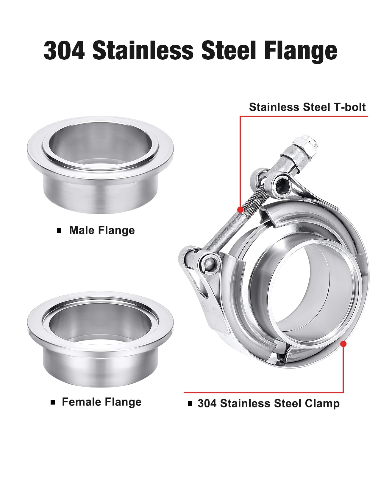 Evil Energy 1.5 Inch V Band Clamp With Flange Male Female 304 Stainless Steel 1Pc