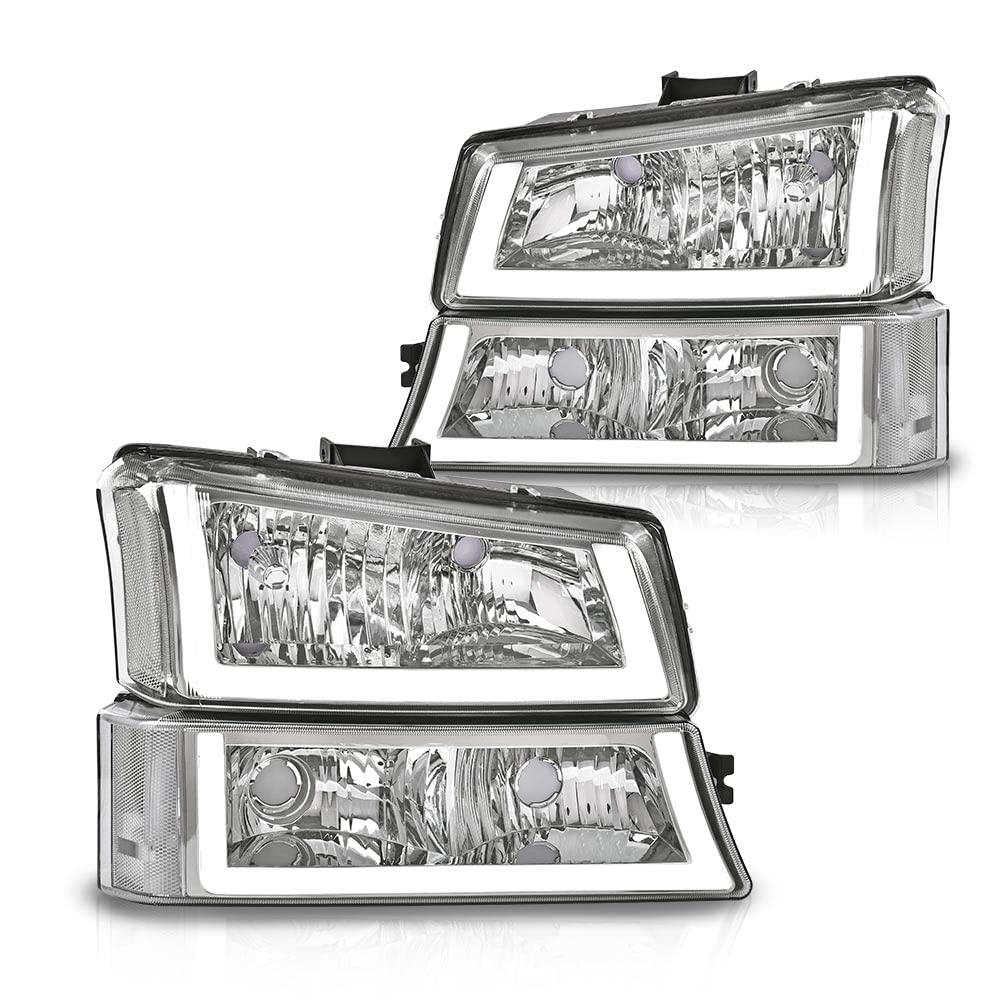 Cheda 2Pcs Chrome Housing Clear Lens Clear Corner Headlights Assembly Compatible With 2003-2006 Chevy Silverado, Left & Right He