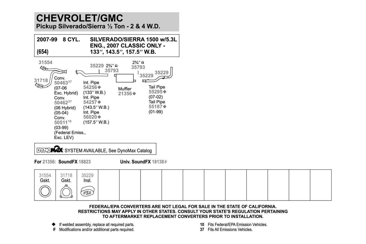 Walker Soundfx 18823 Direct Fit Exhaust Muffler 2.75 Inlet (Id) 2.75 Outlet (Od) For Chevrolet Silverado 1500