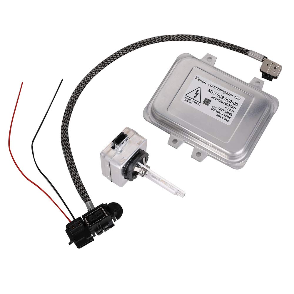 5DV 009 000-00 Xenon HID Ballast Headlight Control Unit W/ Igniter and D1S Bulb Replacement for 2007-2014 Cadillac Escalade, 200