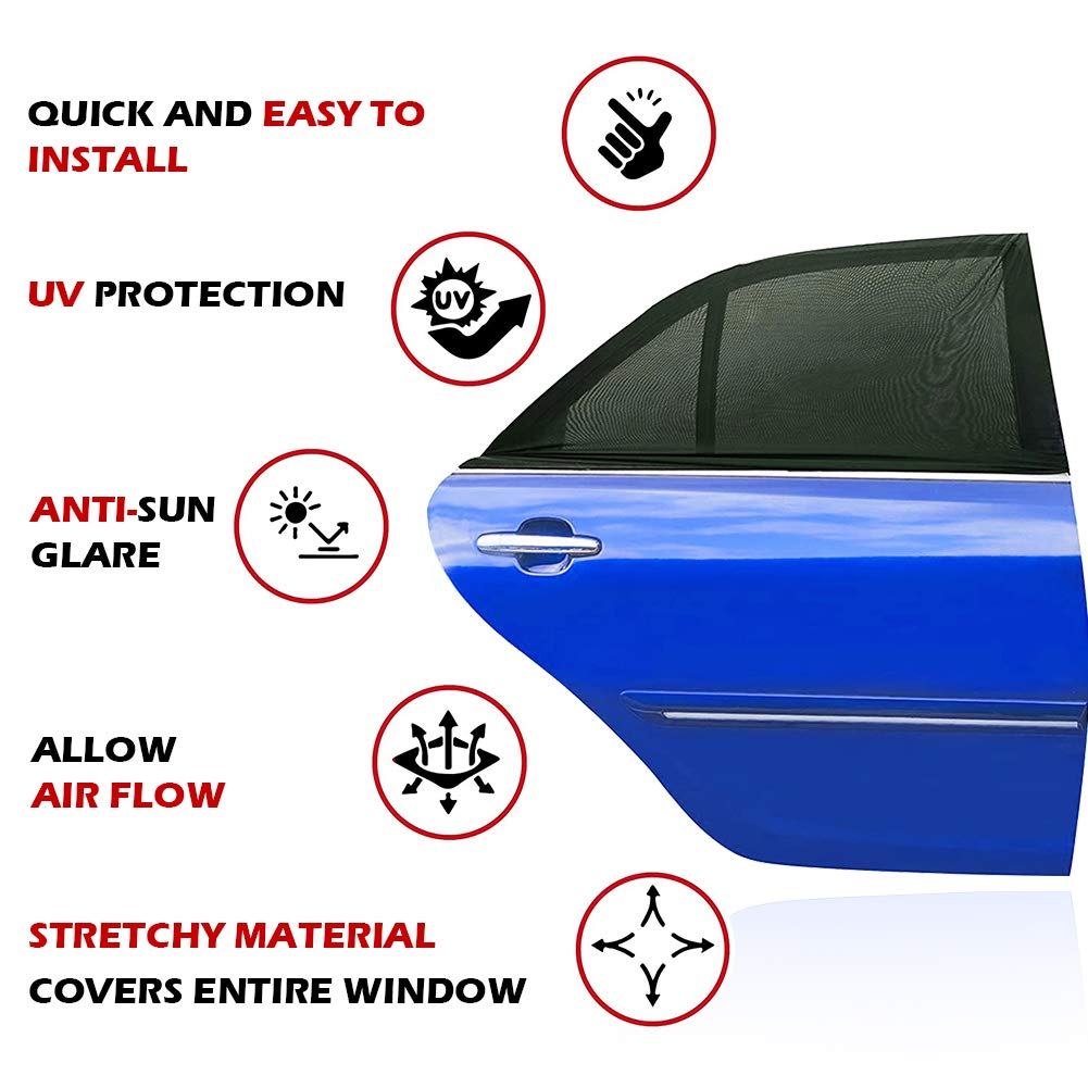Car Window Shades, 2 Pack Breathable Mesh Side Car Window Sun Shades, Stretch Car Window Screens For Baby/Camping Heat Block Uv Protection, Back Window Covers For Car, Truck, Suv, Van-(Xl 23X63 X28)