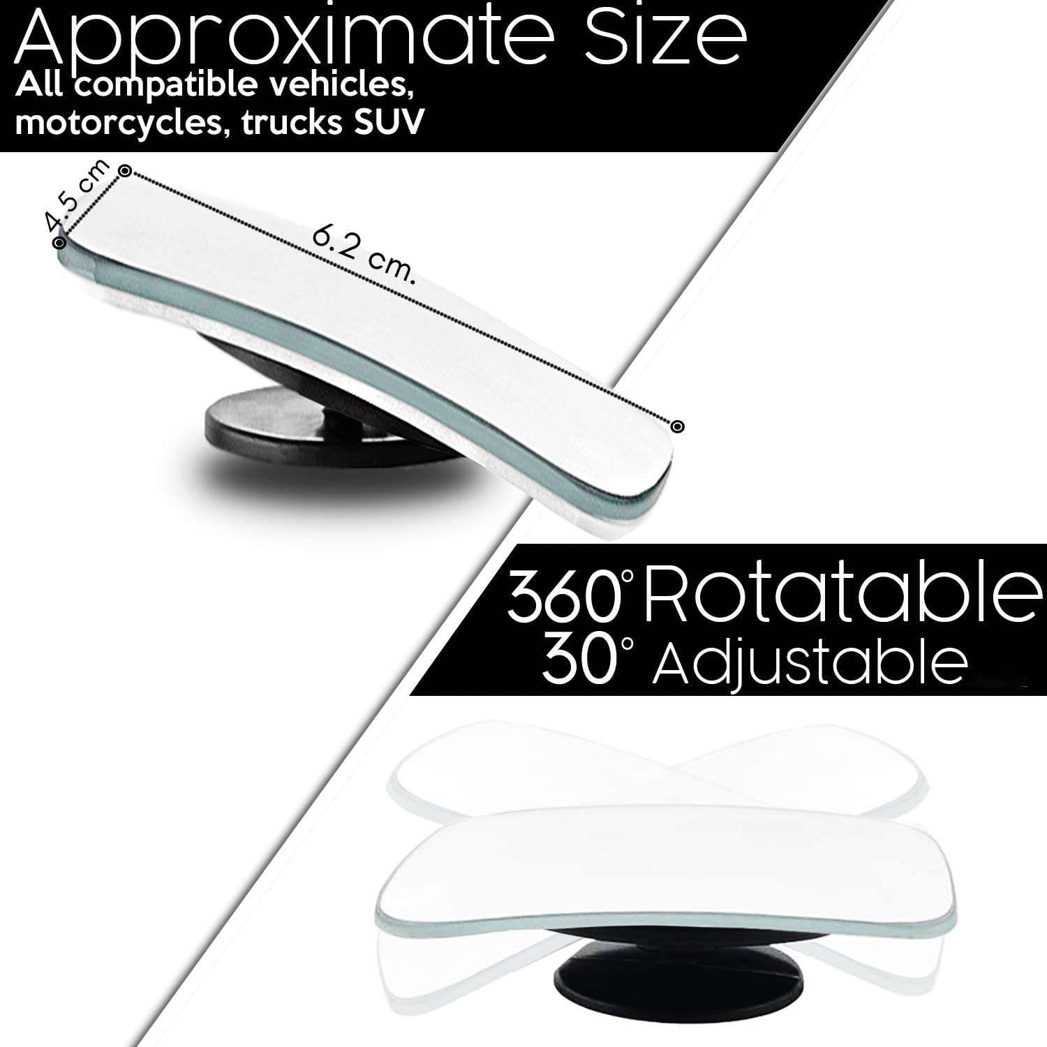 Icbeamer 2 Pieces Rectangle-Shaped Automobile Rear Blind Spot Mirror, 360 Degree Rotating Design, Automobile Side Mirror Wide An