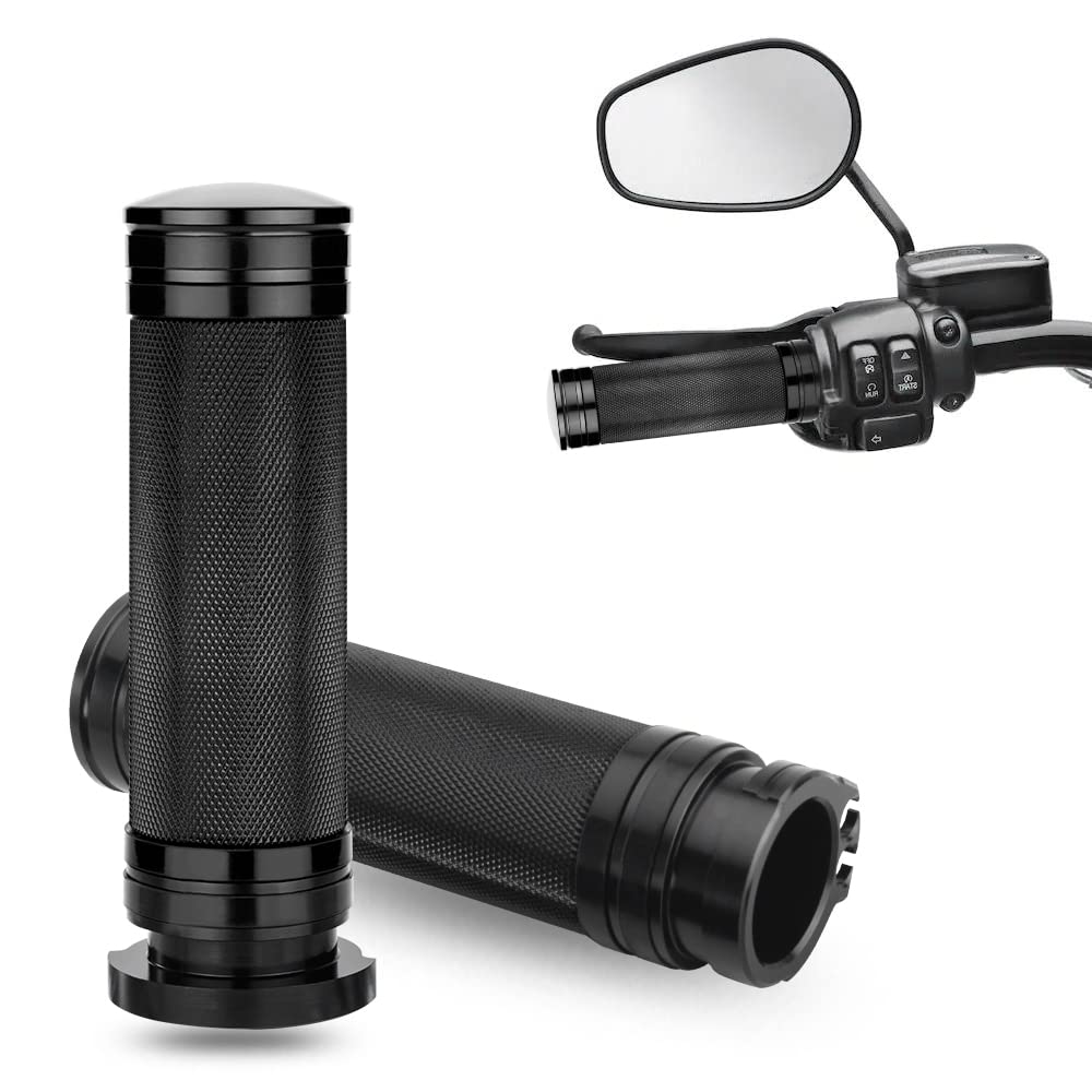 Kicry 1' Motorcycle Hand Grips Black Chrome Handlebar Grips Compatible With Harley Touring Honda Yamaha Suzuki Kawasaki (Black-A)