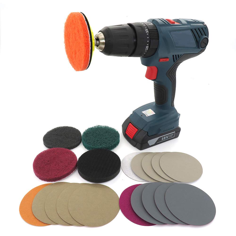 Vibratite Headlight Restoration Kit For Electric Drill Based Car Lights Diy Polishing Kit With 3 Inch Sanding Backing Pad, Mop, 