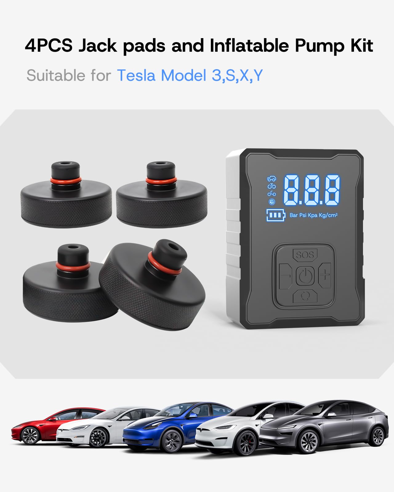 Sumk 2025 Upgrade Jack Pads For Tesla Model 3/Y Accessories 2025, Wireless Universal Tire Inflator Pump Set With Built-In Tire R
