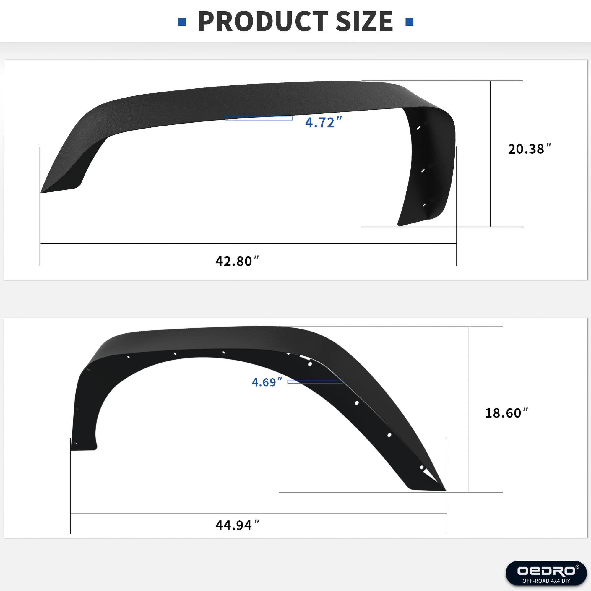 Oedro Flat Front & Rear Fender Flares Compatible With 2007-2018 Jeep Wrangler Jk & Jku Unlimited, 4 Pcs Off-Road Steel Liner Set, Fenders For Jeep Jk