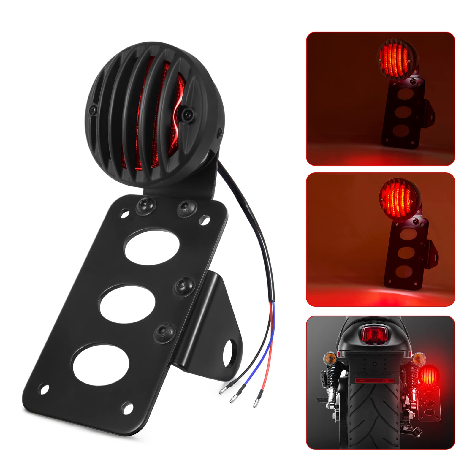 Amazicha Motorcycle Brake Tail Light 3/4'' Side Mount License Plate Bracket LED Rear Light Compatible for Harley Sporster Bobber