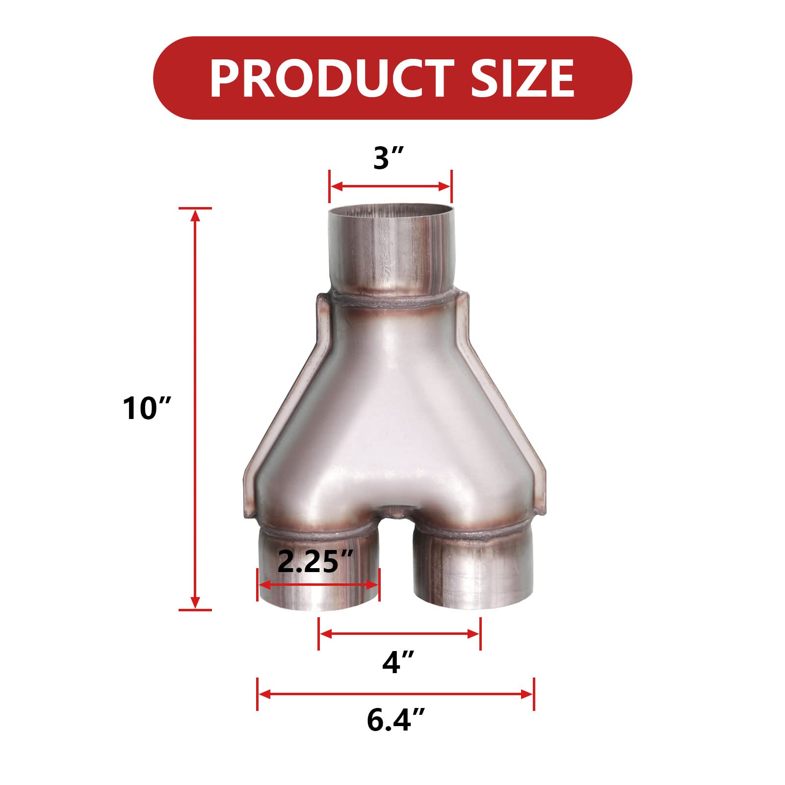 Universal 409 Stainless Steel Exhaust Y Pipe, 3'' Single to 2.25'' Dual Exhaust Adapter Connector for Car Truck, 10'' Overall Le