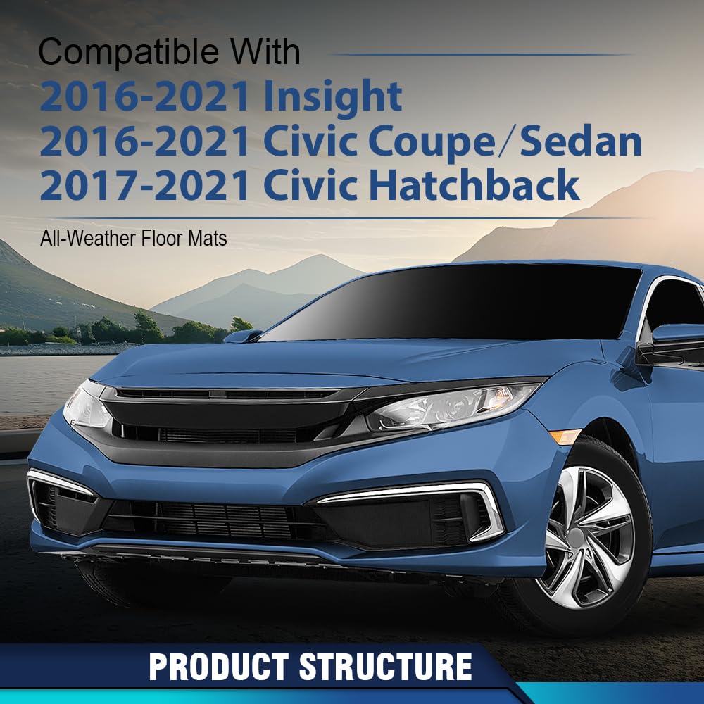 Pit66 Floor Mats Compatible With Honda Civic Coupe Sedan 4-Door 2016-2021, Fit Civic Hatchback 2017-2021, Fit Honda Insight 2016