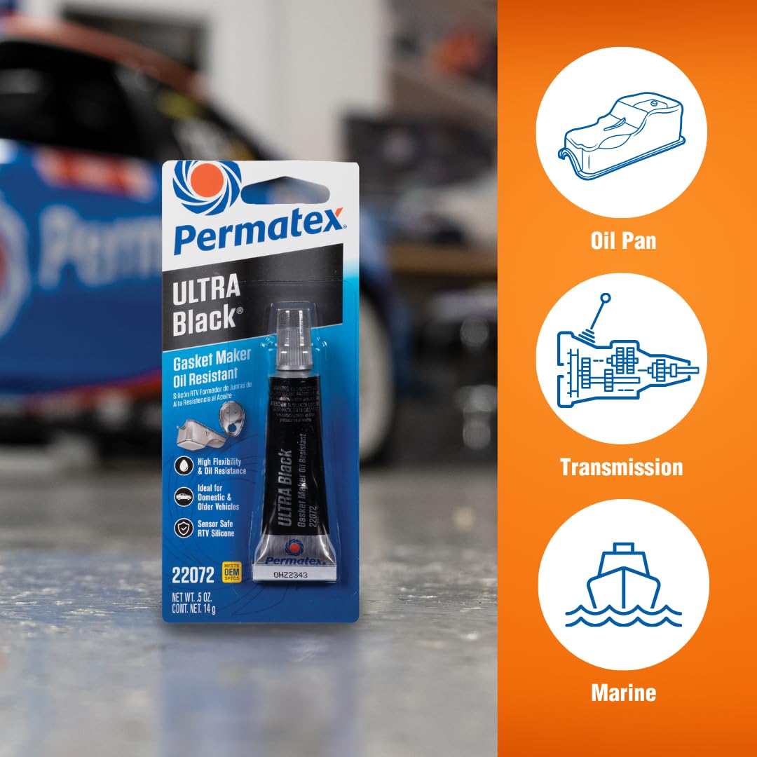 Permatex 22072 Ultra Black Maximum Oil Resistance Rtv Silicone Gasket Maker, Sensor Safe And Non-Corrosive, For High Flex And Oi