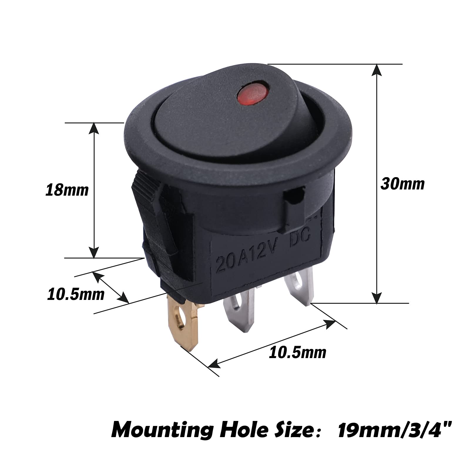 Mxuteuk 12Pcs 12V Lighted Round Rocker Switch Toggle Switch Red Led Spst On-Off Switch 20A For Car Truck Control Kcd2-102N-R