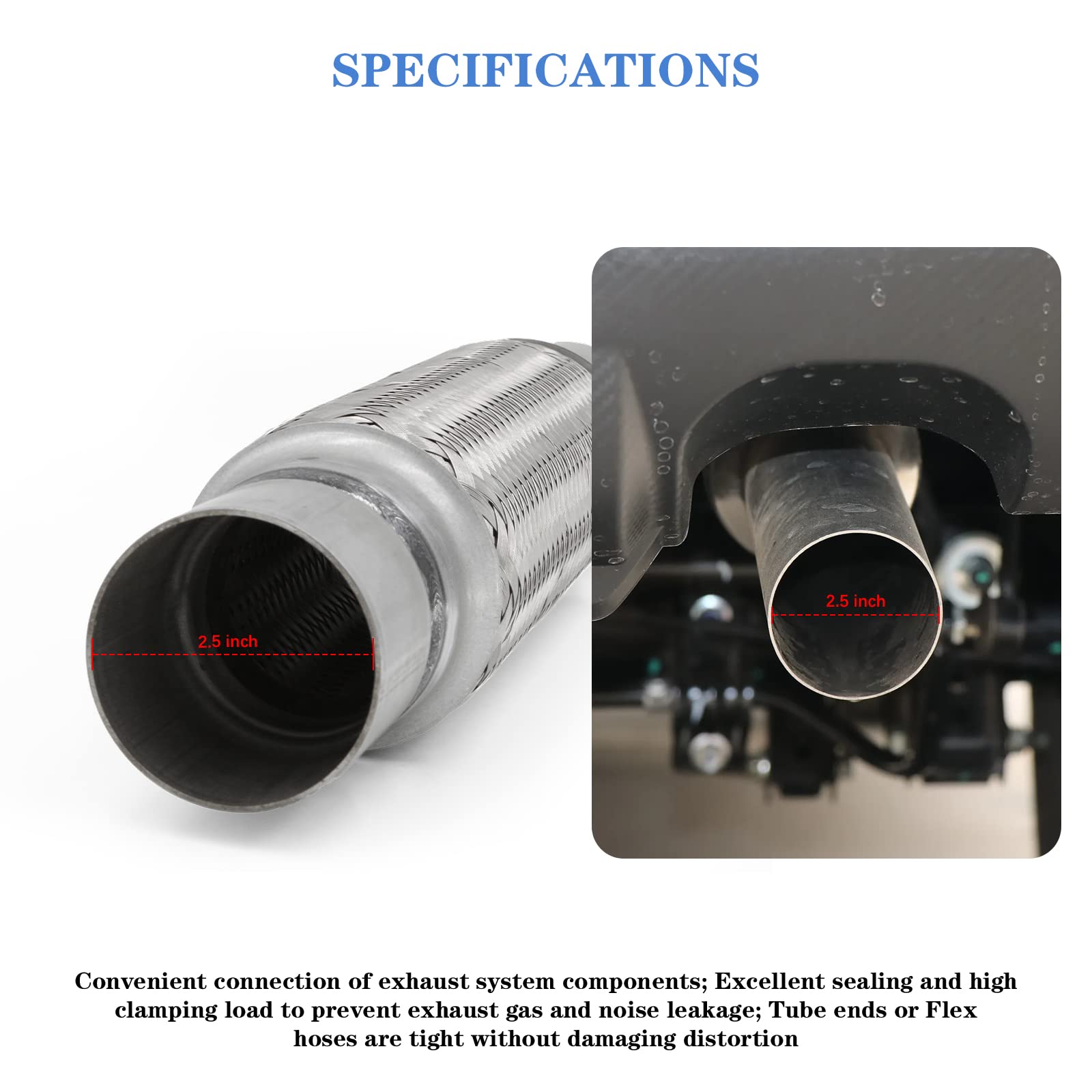 Rp Remarkable Power, Rk7548 Exhaust Flex Pipe 2.5'' X 12'' Heavy Duty Stainless Steel 16''Ol