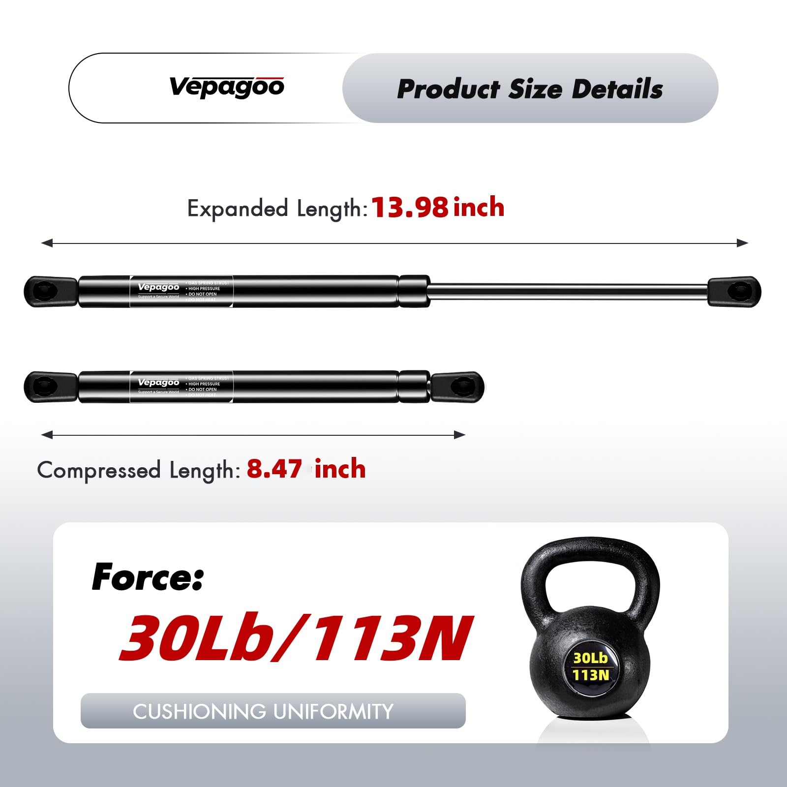 Vepagoo C16-23609 14 Inch Gas Struts 30Lb/133N Shocks Spring Lift Support for Camper Shell Window Truck Cap Canopy Rear Glass To