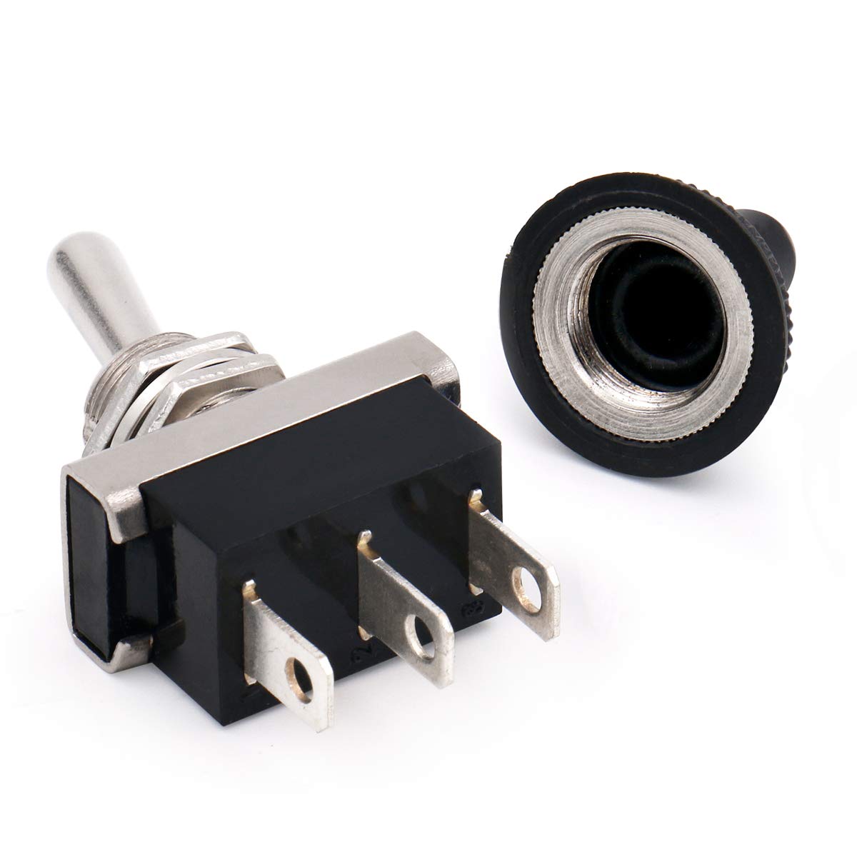 Baomain Car Toggle Switch Spdt Latching (Maintained) On-Off-On 3 Pin 3 Position 12V/25A With Waterproof Cover For Auto Car (1Pcs)