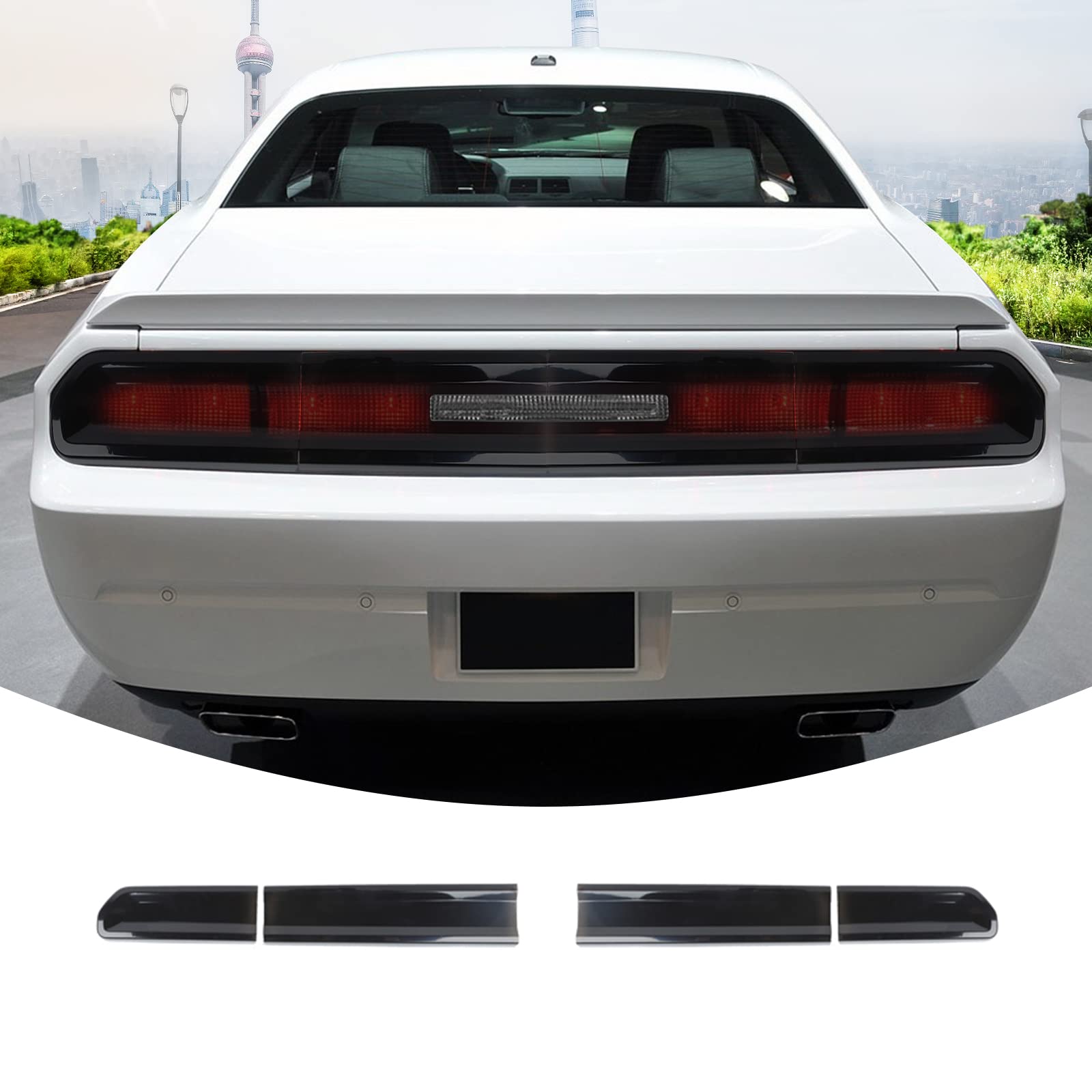 Jecar Smoked Tail Light Covers Rear Light Guards Exterior Accessories For Dodge Challenger 2009-2014, Black