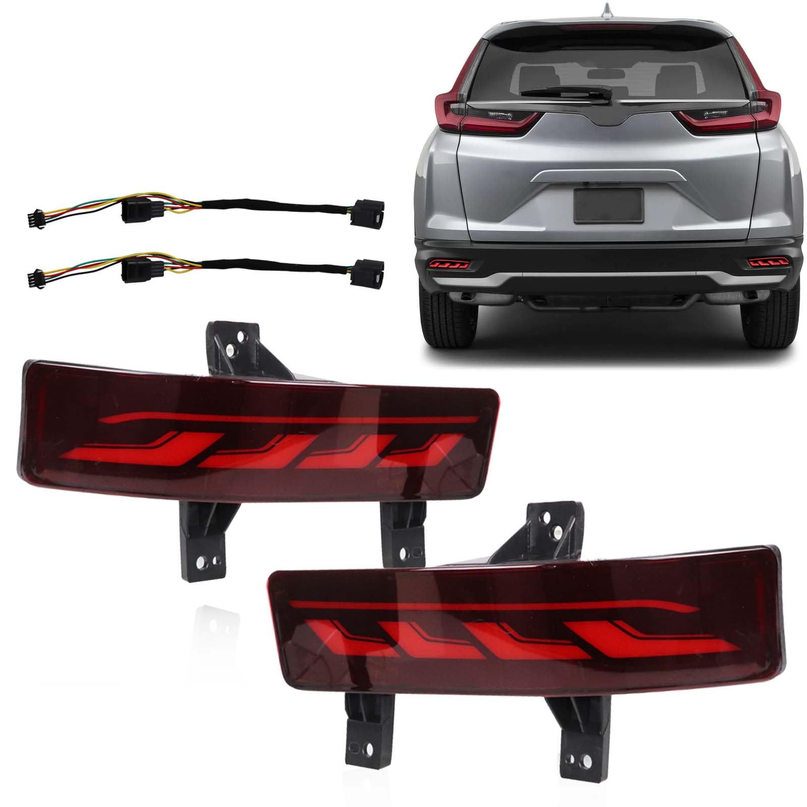 Geegeetop Red Lens Full Led Bumper Reflector Lights Tail Brake Rear Fog Lamps For Honda Crv Cr-V 2020-2021 Plug And Play