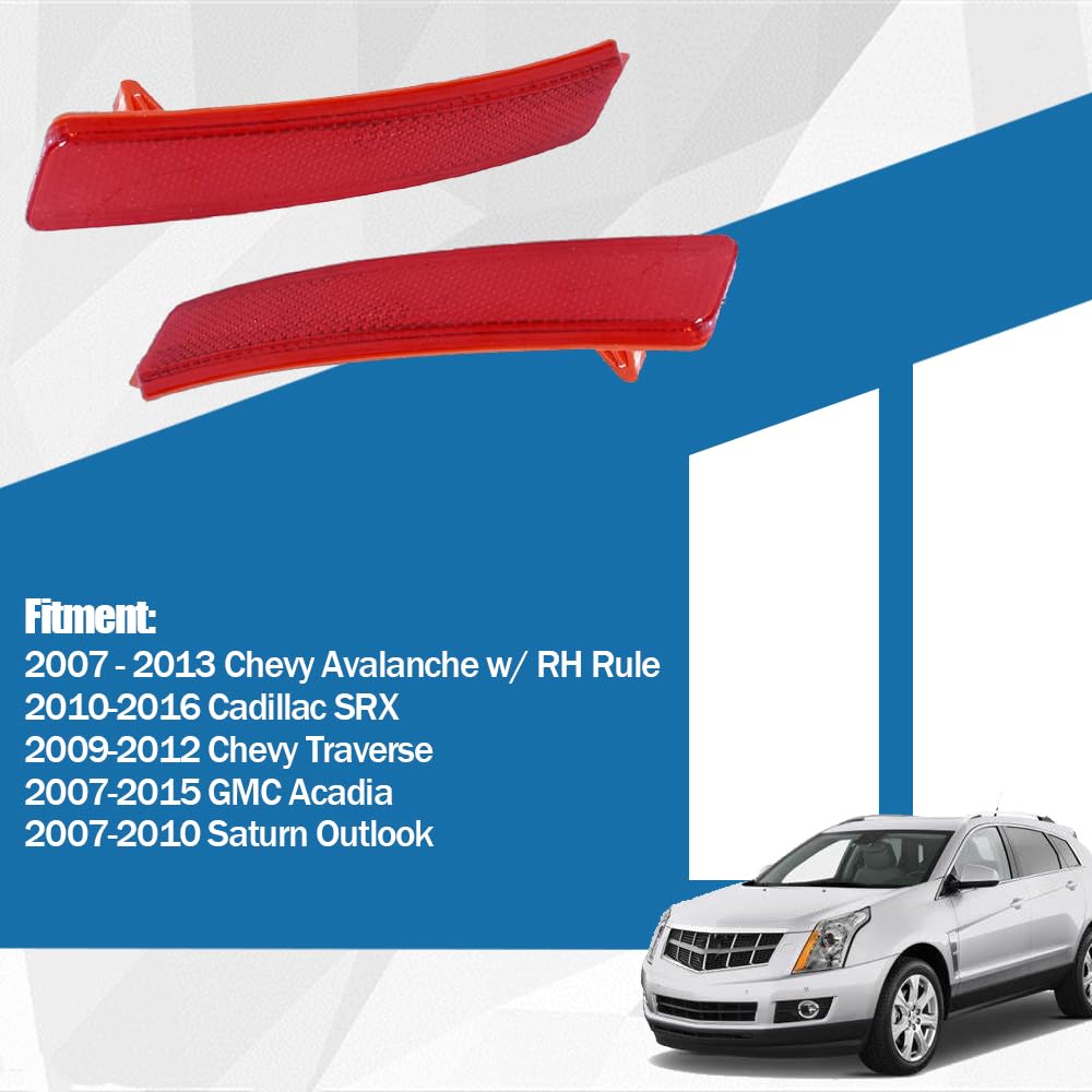 Rear Bumper Reflector Light Lamps Left And Right Side Fits For 2010-2016 Cadillac Srx 2009-2012 Chevy Traverse 2007-2015 Gmc Acadia 2007-2010 Saturn Outlook 25881881 25881882 Gm2830100 Gm2831100