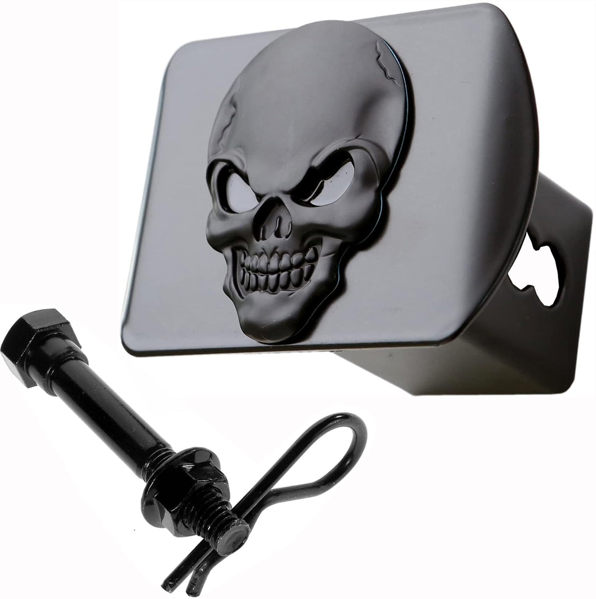 Lfparts 100% Metal Skull 3D Emblem Trailer Hitch Cover Fits 2'' Receivers (Black On Black)